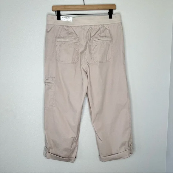 Chicos Convertible Poplin Cargo Pants Cropped Sz US 8 Beige Khaki Beachy Preppy - Picture 5 of 13